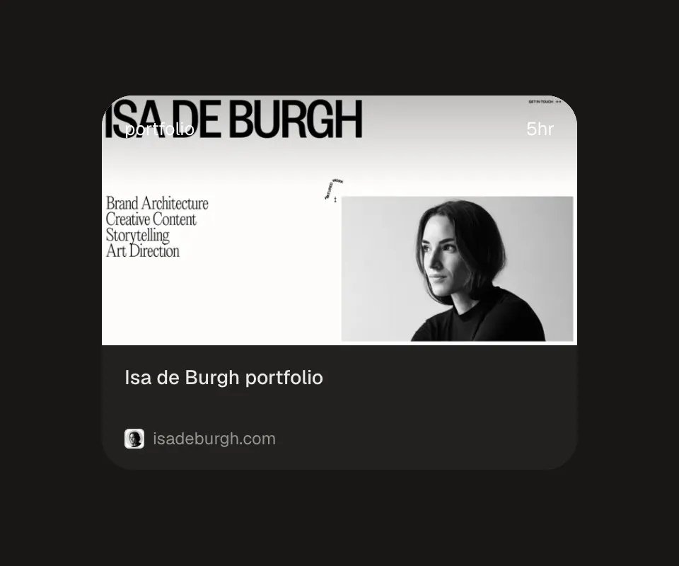 A saved website: a preview of Isa de Burgh's portfolio, with its title and domain.