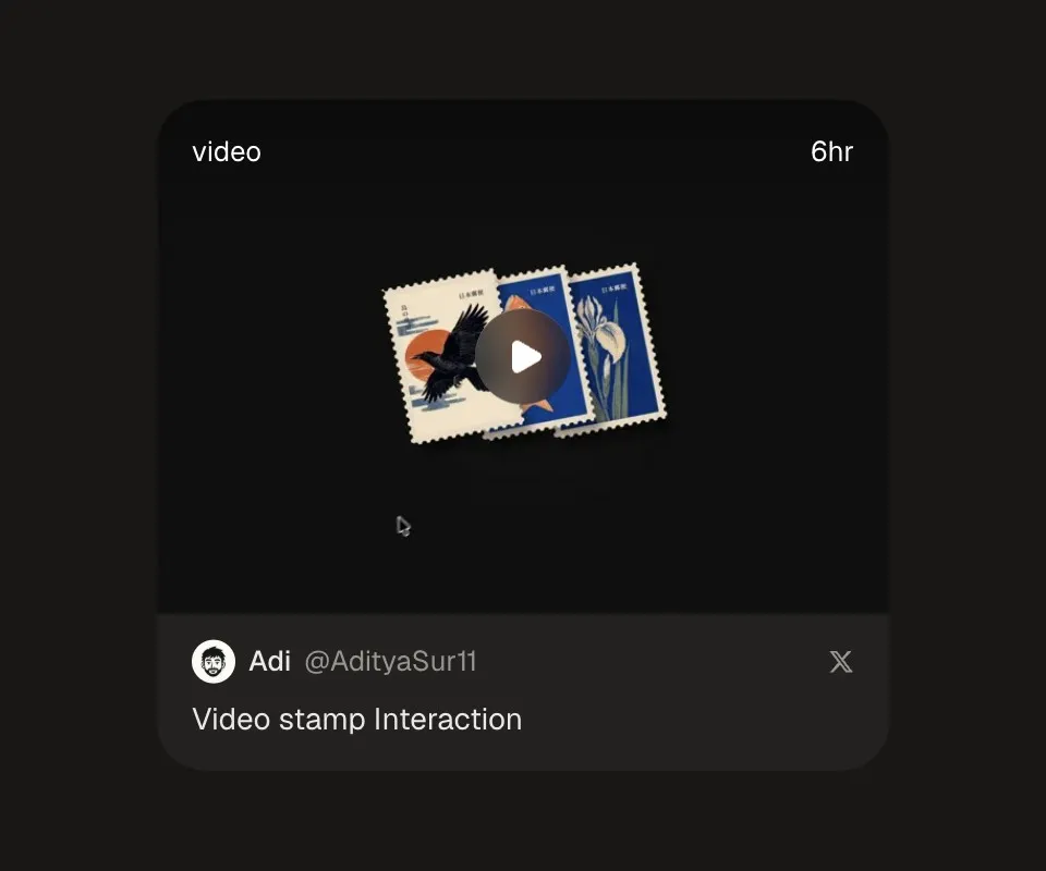 A saved post from X: a video of animated stamps, with the author's name and the post's text.